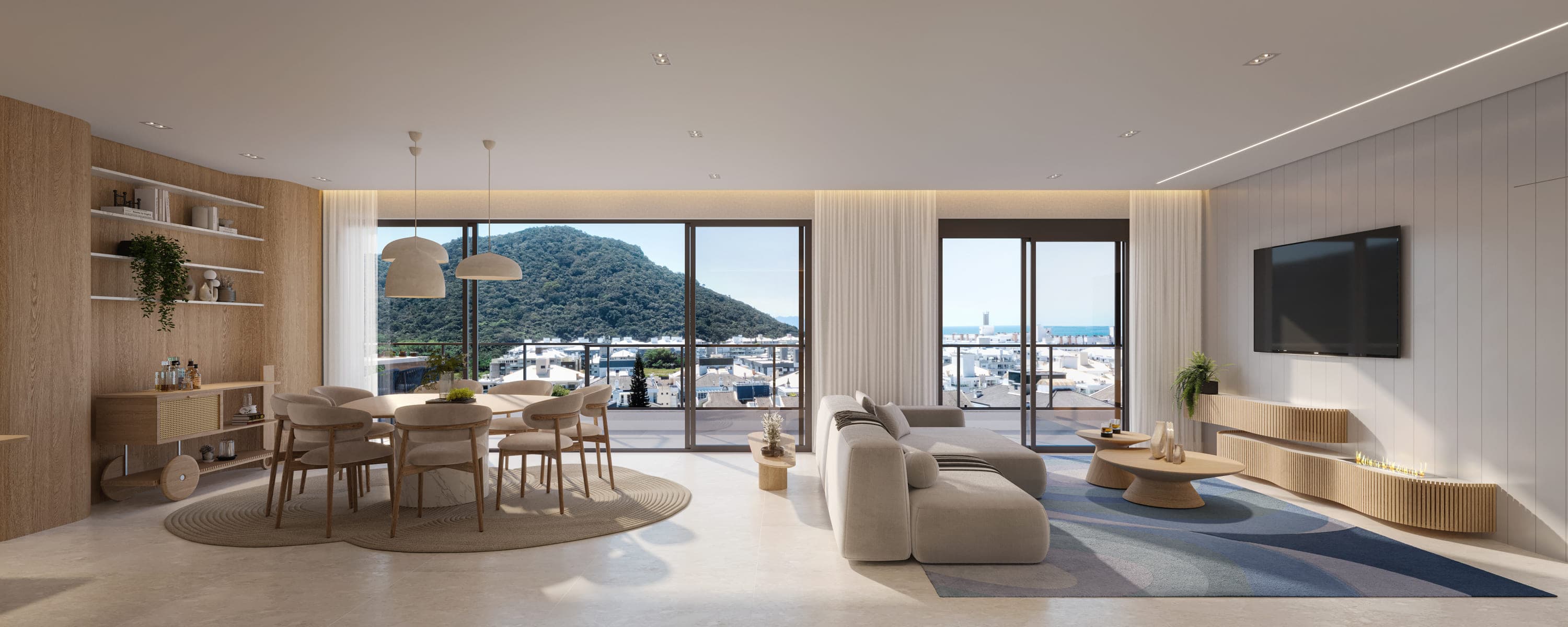 Living de cobertura com vista para o bairro